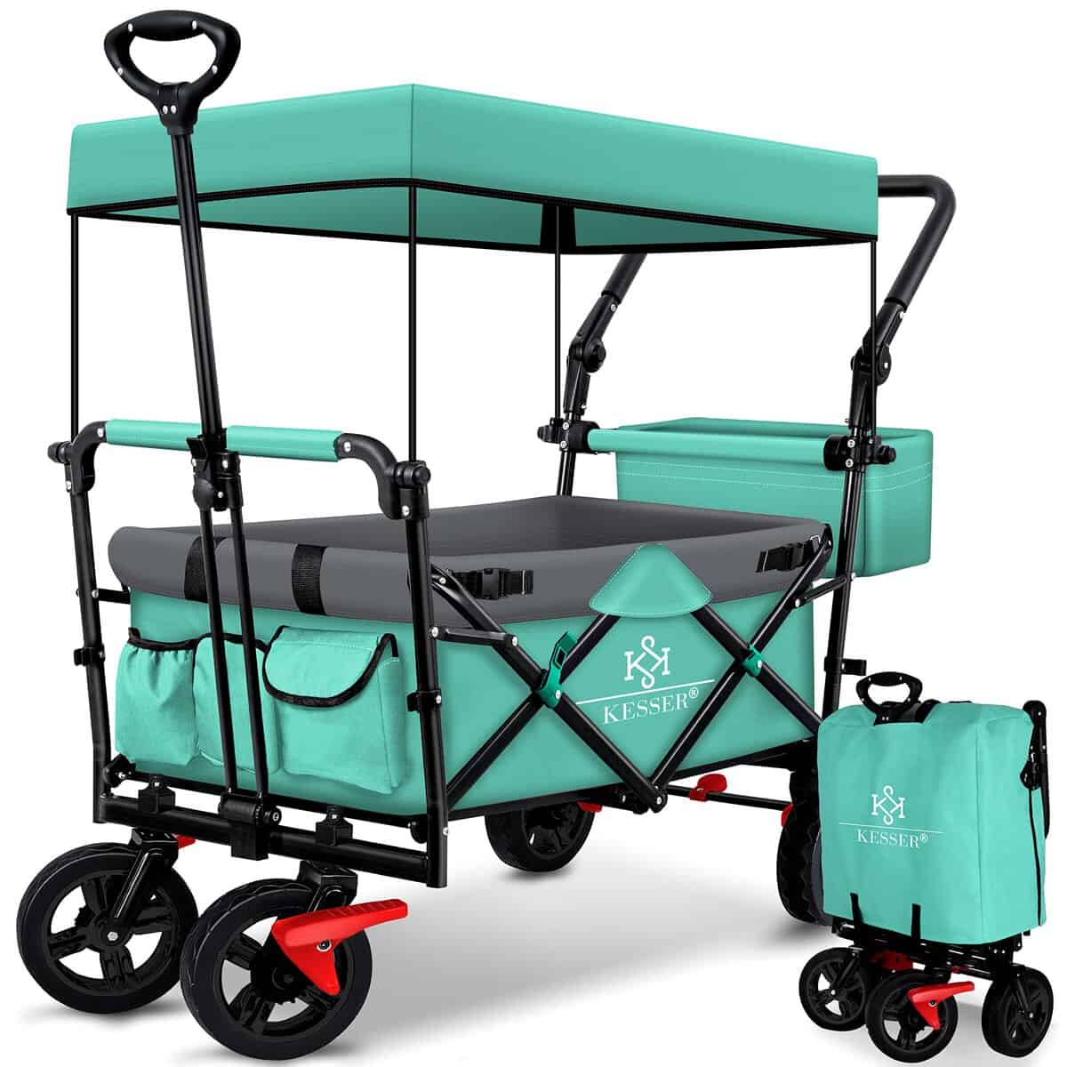 KESSER® Carro de Mano Plegable GT9000 con Techo para Transporte | Incl. 2 Sistemas de cinturón de 3 Puntos | Neumáticos de Goma Maciza | hasta 80 kg | Menta Verde Mint Grün