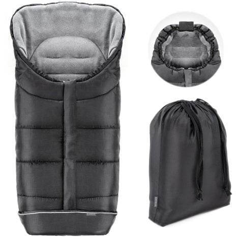 ZAMBOO Saco de Silla de Paseo para el Invierno, Sacos Universales de Bebé con Forro Polar cálido, Saco de Bebé con Capucha, Reflectantes y Bolsa de Transporte – Color Negro.